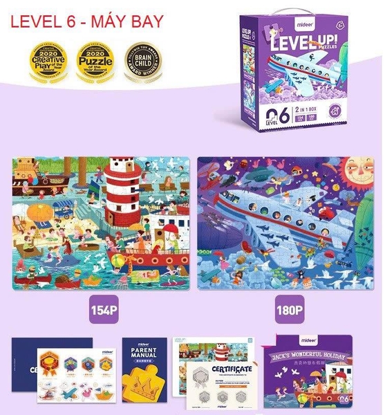 Ghép hình Mideer Puzzles LEVEL UP 2in1 MÁY BAY và MAGIC BOOK