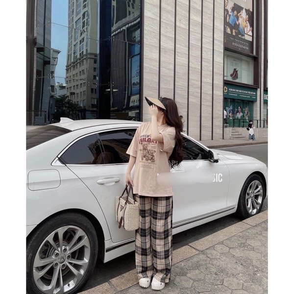 Set bộ WhoAU áo cotton cộc tay TAILGATE phối quần caro kẻ dài