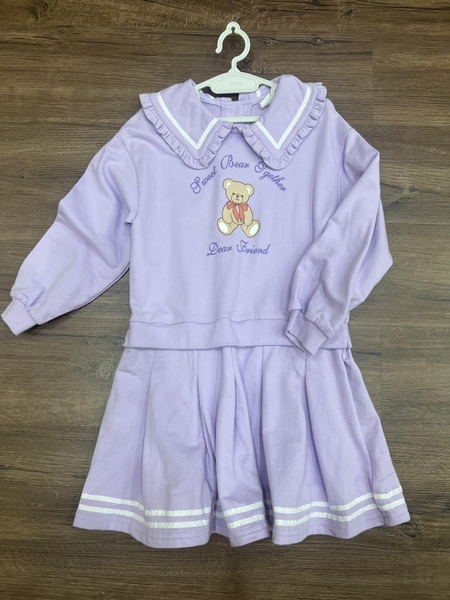 Váy nỉ thủy thủ dài tay màu tím họa tiết gấu hãng Little Bobdog (Lala Amang)