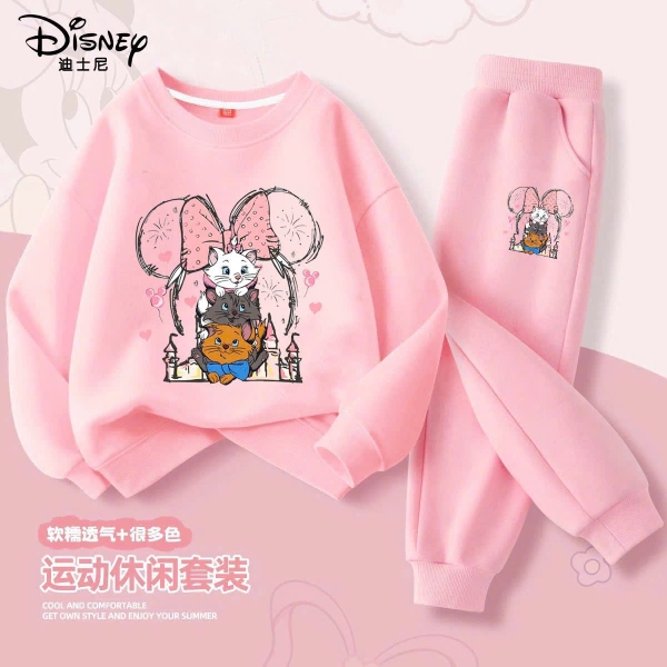 Bộ nỉ bé gái hãng Disney màu hồng mẫu Mèo Marie, lâu đài