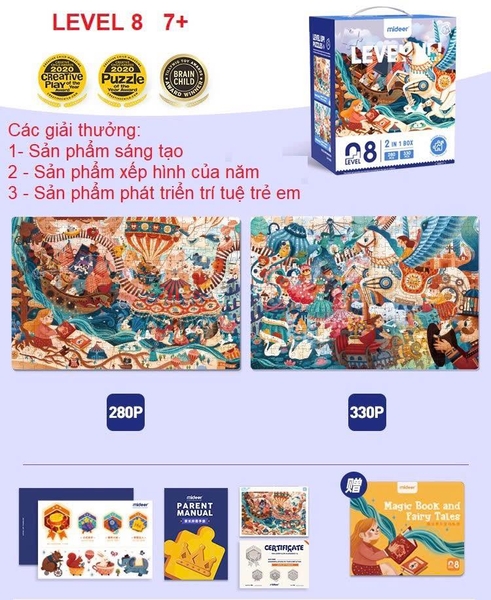 Ghép hình Mideer Puzzles LEVEL UP 2in1 MÁY BAY và MAGIC BOOK