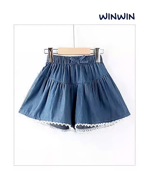Quần váy 3-8Y jean giấy Nexxi viền ren dáng xòe 2 màu đậm, nhạt