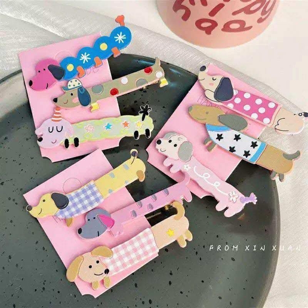 Set 9 chiếc kẹp tóc hình cún Dachshund cho bé