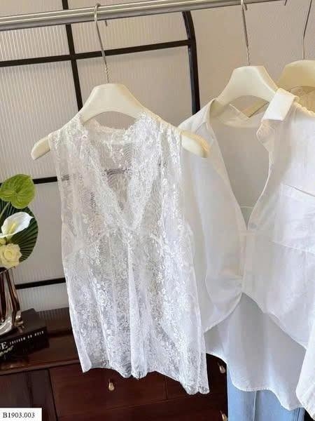 Áo sơ mi dài tay phối áo ren Anna màu trắng