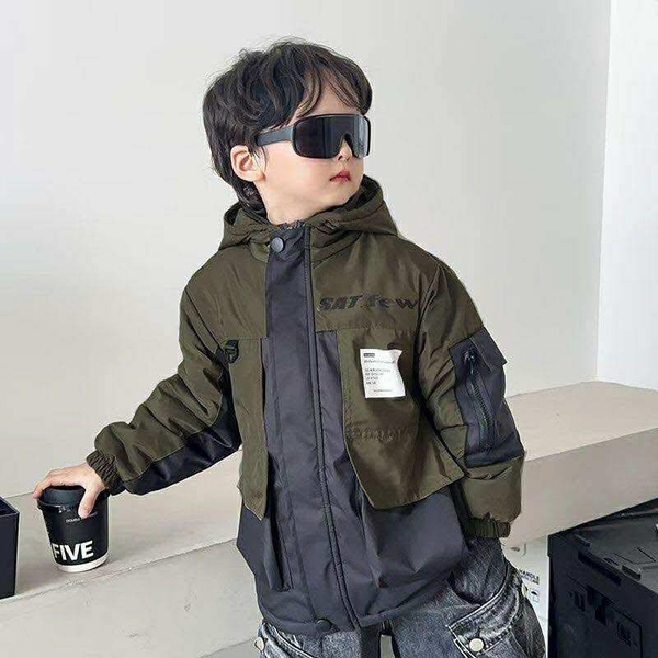 Áo phao lót lông SAT few phối rêu đen có mũ cho bé
