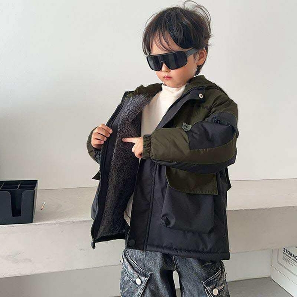 Áo phao lót lông SAT few phối rêu đen có mũ cho bé