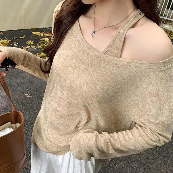 Set áo len mỏng dài tay kèm áo ba lỗ HANJIANNA 3 màu trắng, nâu, đen
