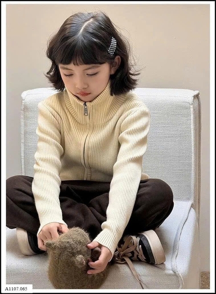 Áo khoác len tăm cổ lọ 2 khoá 6 màu cho bé