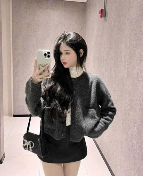 Áo khoác cardigan Zara len xám lông chuột