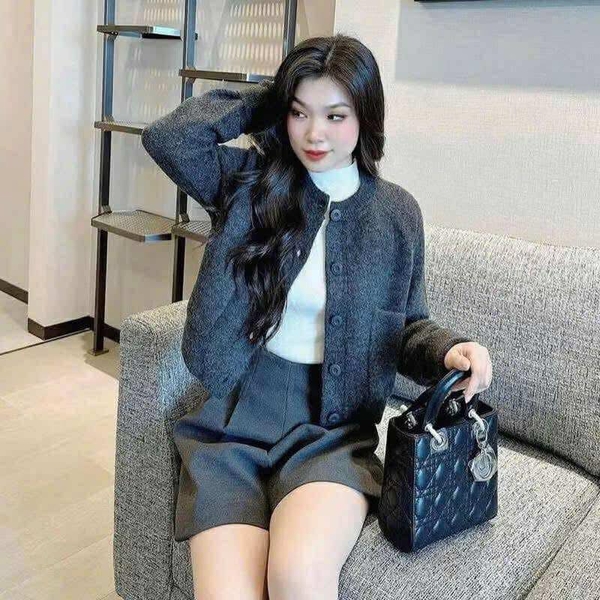 Áo khoác cardigan Zara len xám lông chuột
