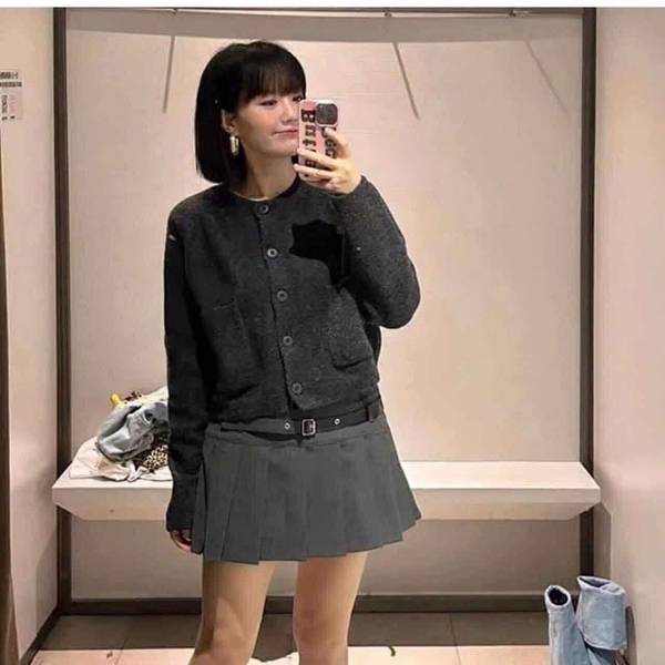 Áo khoác cardigan Zara len xám lông chuột