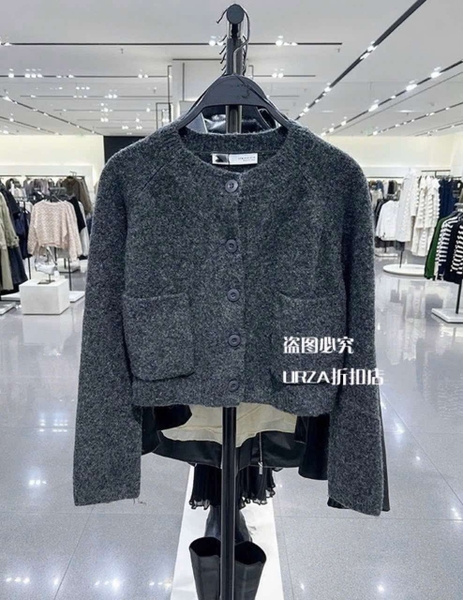 Áo khoác cardigan Zara len xám lông chuột