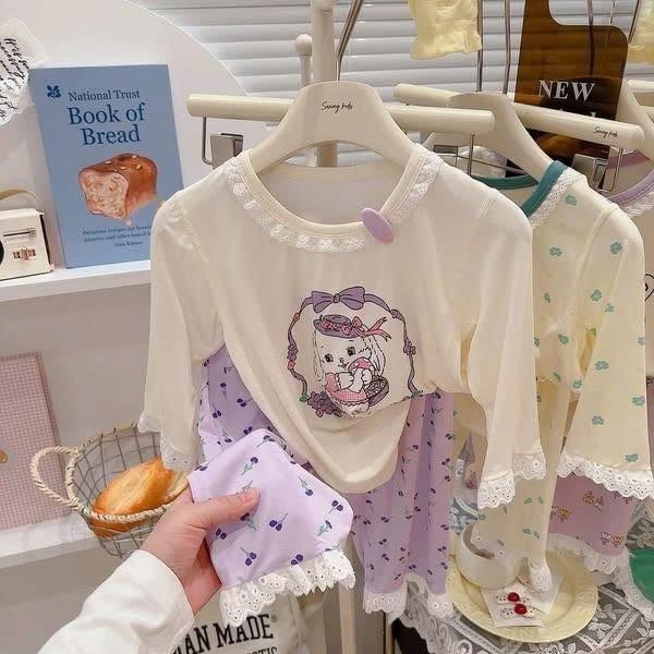 Bộ quần áo DEERKIDS tay lửng phối ren quần dài nhiều mẫu