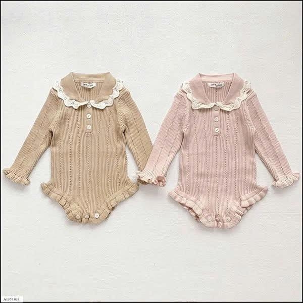 Bodysuit len tăm cổ hoa hai màu hồng, nâu
