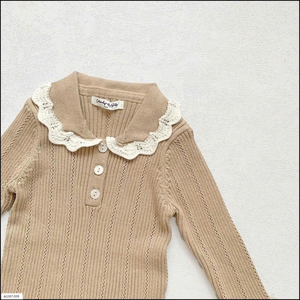 Bodysuit len tăm cổ hoa hai màu hồng, nâu