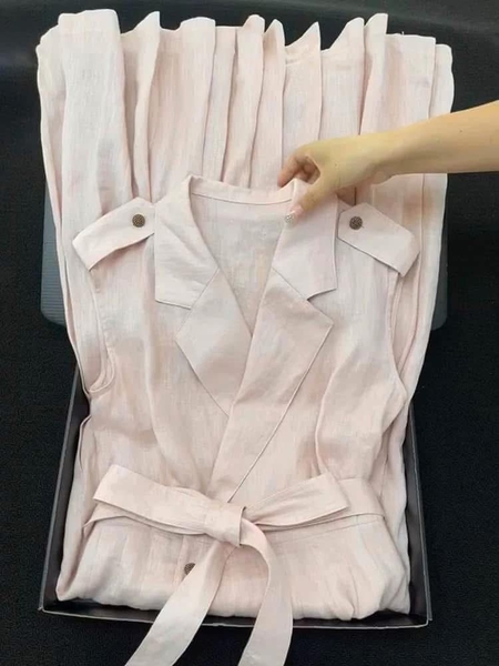 Váy suông linen sát nách kèm đai 2 màu hồng, xanh