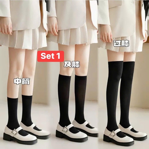 Set 3 đôi tất cao cổ màu trắng, đen