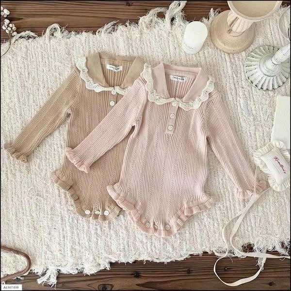 Bodysuit len tăm cổ hoa hai màu hồng, nâu