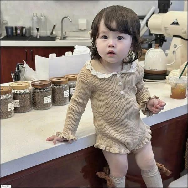 Bodysuit len tăm cổ hoa hai màu hồng, nâu