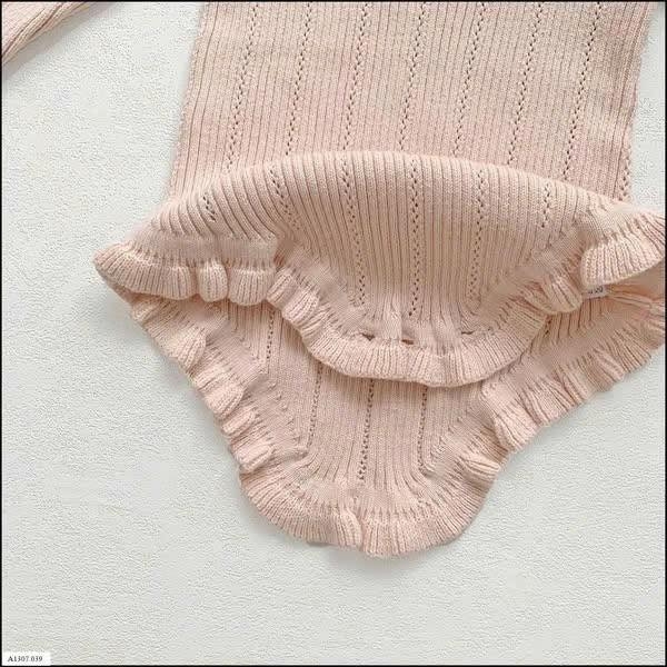 Bodysuit len tăm cổ hoa hai màu hồng, nâu