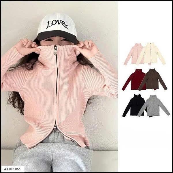 Áo khoác len tăm cổ lọ 2 khoá 6 màu cho bé