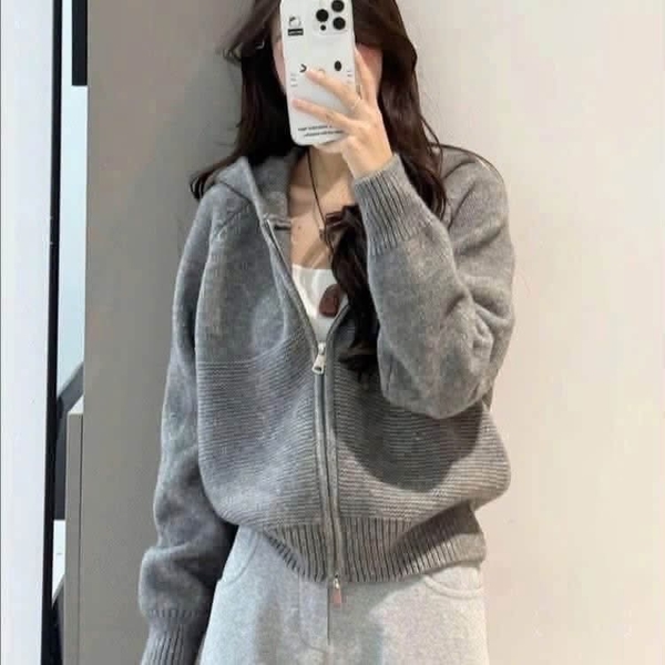 Áo khoác len khoá kéo 2 chiều có mũ 5 màu đen, hồng, xanh, vàng, trắng