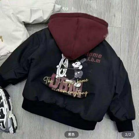 Áo khoác bomber trần bông có mũ Mickey GOD 2 màu đen, be