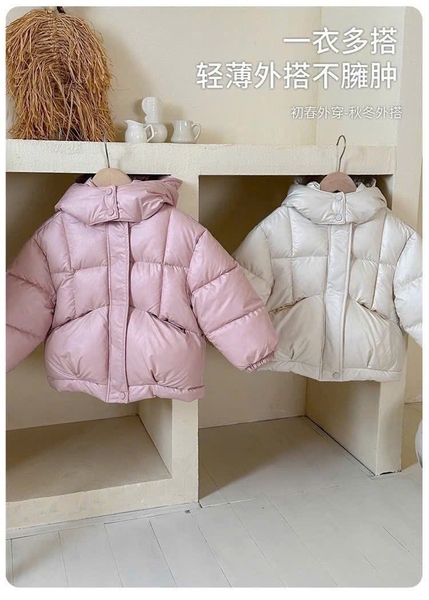 Áo phao có mũ tone pastel 3 màu hồng, tím, trắng