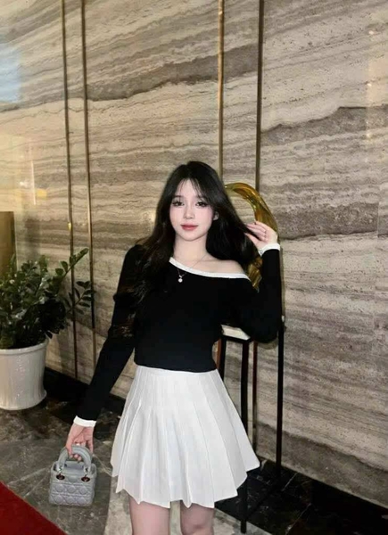 Áo len dài tay lệch vài Zara 3 màu đen, trắng, hồng