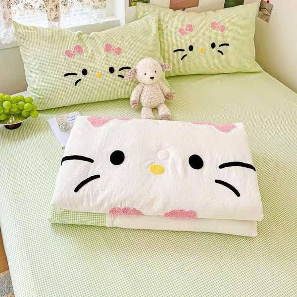 Chăn ga Hello kitty moew moew 3 màu hồng, xanh dương, xanh lá