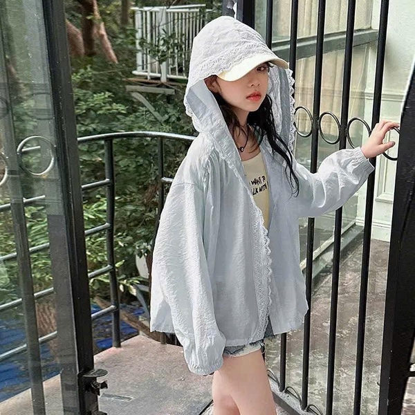 Áo khoác gió phối viền ren 2 màu xanh, vàng