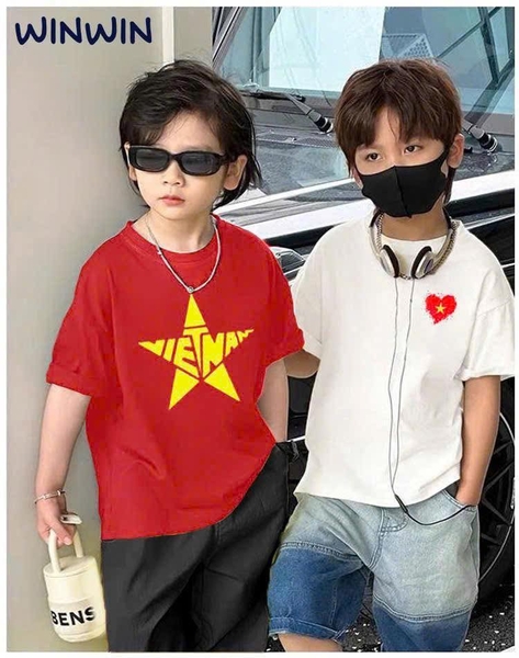 Áo phông 9-14Y cộc tay WINWIN màu đỏ họa tiết sao vàng Việt Nam