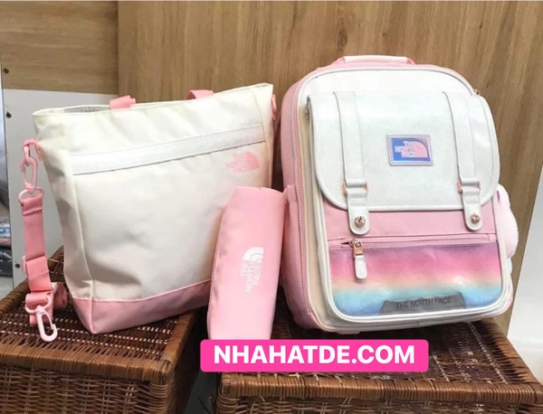 Balo THE NORTH FACE 5in1 hộp bút,túi và thỏ bông hai màu HỒNG,TÍM