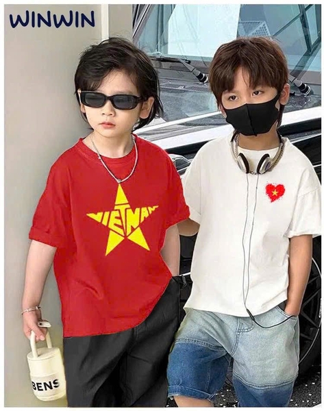 Áo phông 3-14Y WinWin trắng trái tim ngực cho bé