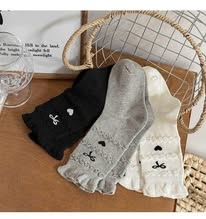 Set 3 đôi tất nơ cổ cao màu trắng, xám, đen