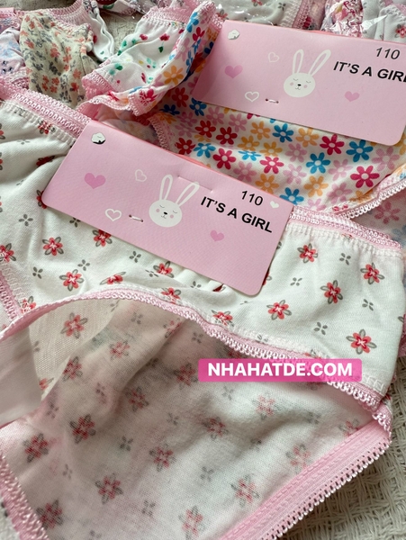 Set 12 quần chip cotton tam giác cho bé gái họa tiết hoa nhí, trái tim hồng...