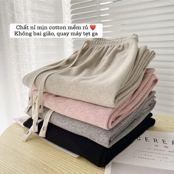 Quần nỉ suông dây rút 4 màu đen, ghi, hồng, be