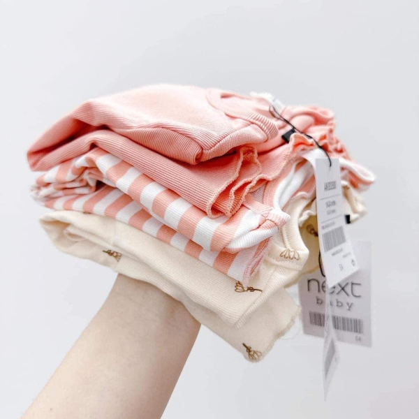 Set 3 bộ cotton tăm co giãn màu kem, cam bé gái