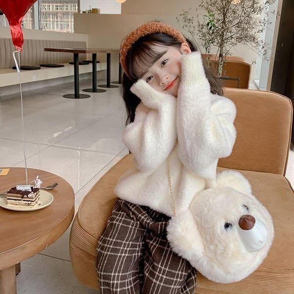 Áo len lông thỏ mềm 2 màu hồng, trắng