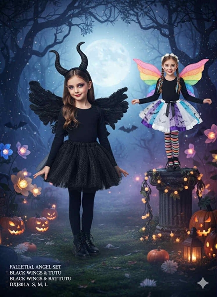Bộ hoá trang Halloween bé gái gồm cánh, chân váy