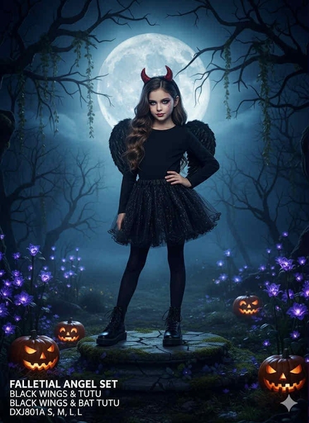 Bộ hoá trang Halloween bé gái gồm cánh, chân váy