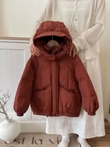 Áo phao Hàn dáng dài kèm mũ 4 màu đỏ, nâu, xám, đen