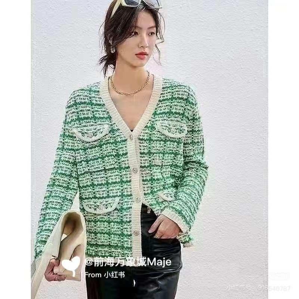 Áo khoác cardigan len Maje 2 màu xanh và đỏ