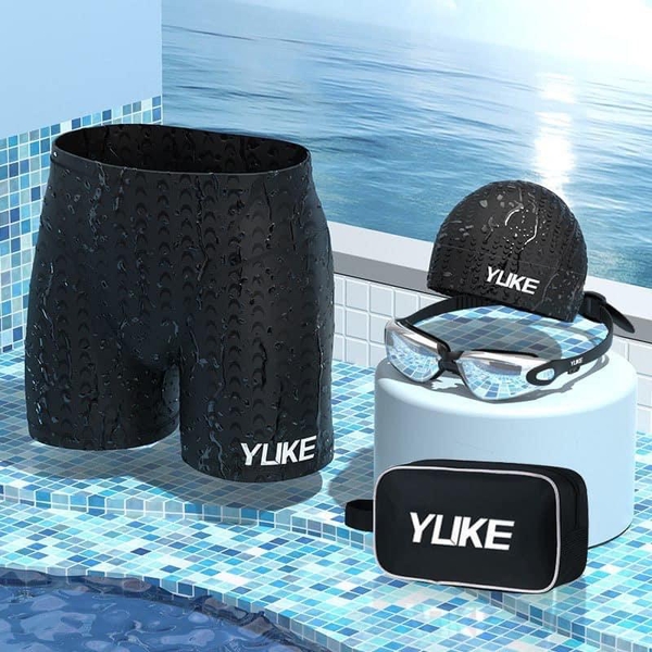 Set 3 món đồ bơi cho nam hãng Ylike quần, mũ, kính kèm túi
