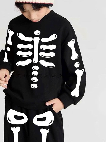 Bộ nỉ dài tay xương đen HALLOWEEN hãng Elaine