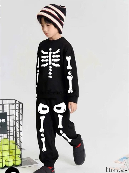 Bộ nỉ dài tay xương đen HALLOWEEN hãng Elaine