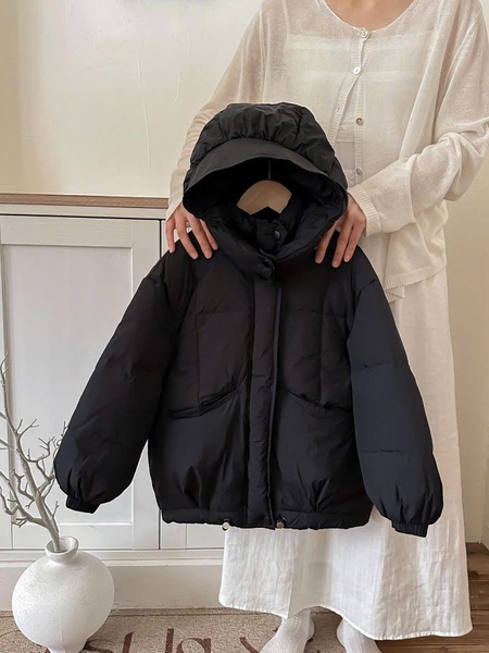 Áo phao Hàn dáng dài kèm mũ 4 màu đỏ, nâu, xám, đen