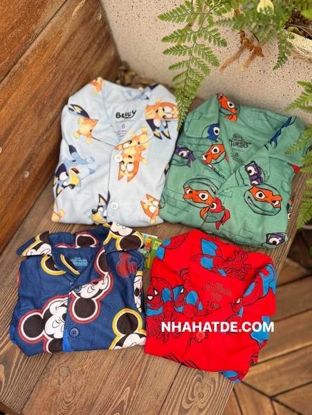 Bộ pyjamas nỉ dạ dài tay Disney Mickey, Bluey, Spiderman bé trai 4 mẫu
