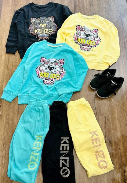 Bộ nỉ dài tay Kenzo con hổ 3 màu đen, xanh, vàng