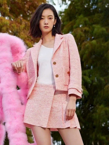 Áo khoác MAJE blazer dạ tweed hồng